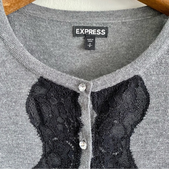 Express Grey & Black Lace Cardigan Sweater Size Small - Picture 2 of 6
